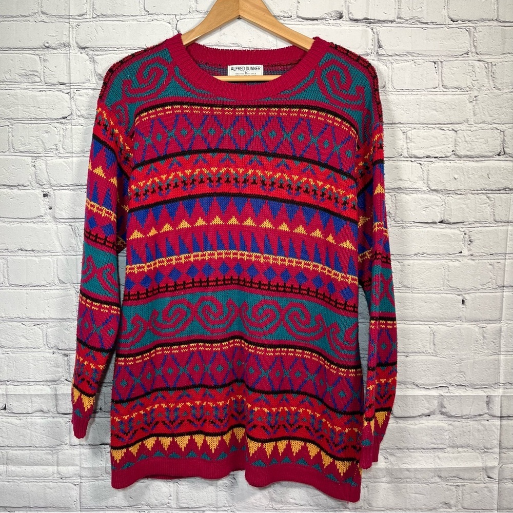 Vintage Alfred Dunner Coogi Style Sweater Womens Size Large Multicolor 90s